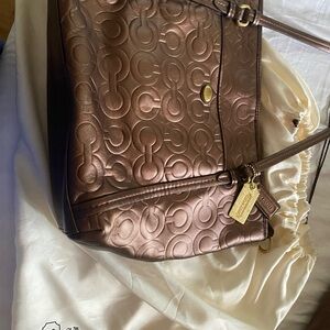 Coach Brown Embossed Leather Tote Bag
